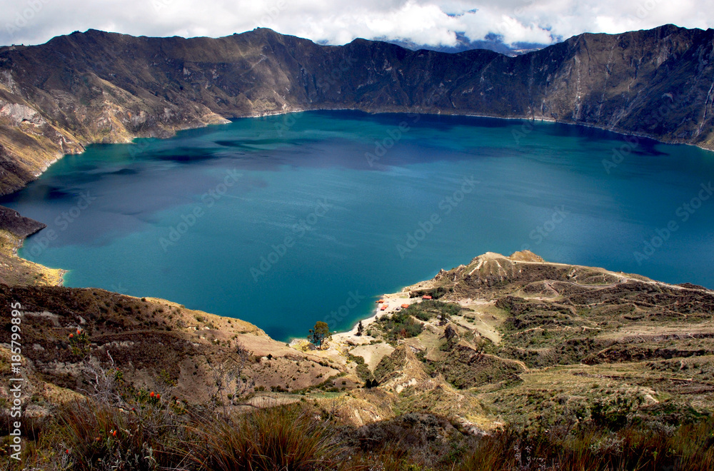 View of Quilotoa a water filled caldera in the west of Ecuador View of Quilotoa a water filled caldera in the west of Ecuador