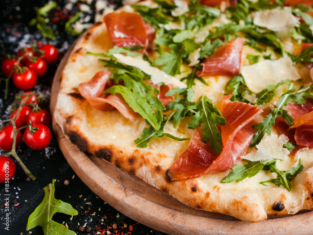 Salmon and arugula pizza. Light and tasty meal for weigh twatchers Salmon and arugula pizza. Light and tasty meal for weigh twatchers