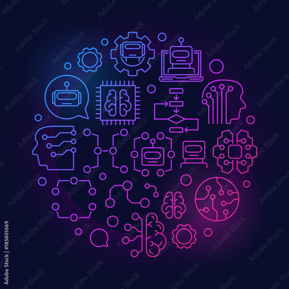 Machine learning colorful round vector line illustration