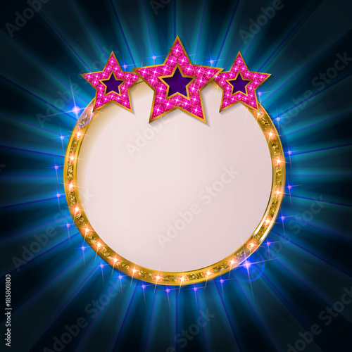 Light bulbs vintage neon glow round frame