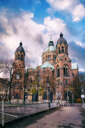 Autumn view on St Lukes Church in Munich, Germany