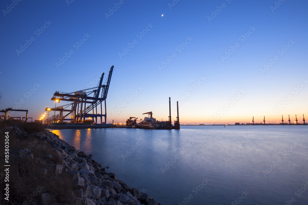 Container terminal in the evening