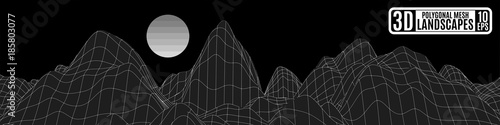 black and white unearthly landscape polygonal mountains