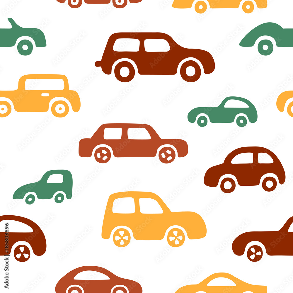 Doodle cars background. Template for style design.