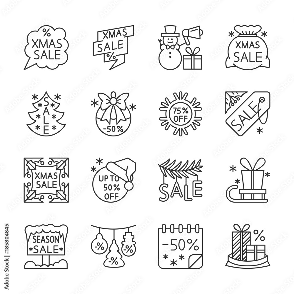 Christmas New year sale line icons editable stroke