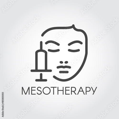 Face mesotherapy line icon. Medical or beauty treatment for skin care, rejuvenation, anti-aging concept contour label. Cosmetology, dermatology procedure outline symbol. Vector illustration