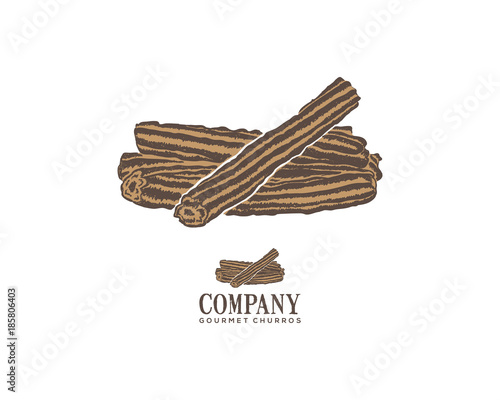 Eat Churros Food on the Restaurant Illustration Hand Drawing Symbol Vector Logo Company