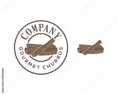 Eat Churros Food on the Restaurant Illustration Hand Drawing Symbol Vector Logo Stamp Circle