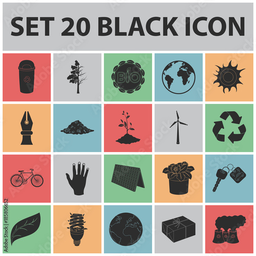 Bio and ecology black icons in set collection for design. An ecologically pure product vector symbol stock web illustration.