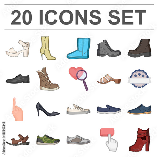 Different shoes cartoon icons in set collection for design. Men's and women's shoes vector symbol stock web illustration.