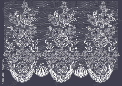 Vector lace floral pattern. Growing a bouquet of flowers on the mesh. Hem the texture of the tulle