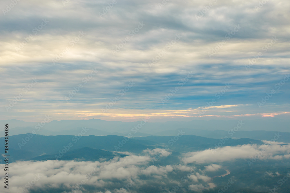 Beautiful cloudy weather in mountains, cloudy and fog