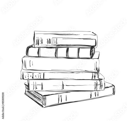 Hand drawing a pile of books. Sketching