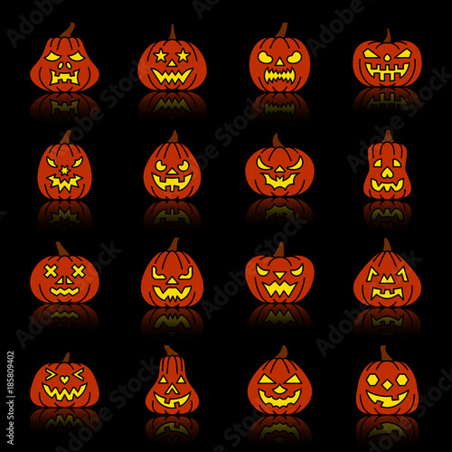 Carving face Halloween Pumpkin silhouette icon set