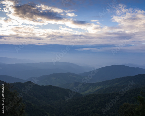 Fototapeta Naklejka Na Ścianę i Meble -  Beautiful cloudy weather in mountains, cloudy and fog