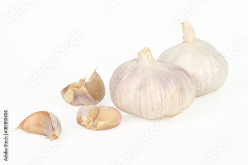 raw garlic isolated on white background with clipping path