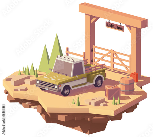Vector low poly pickup truck