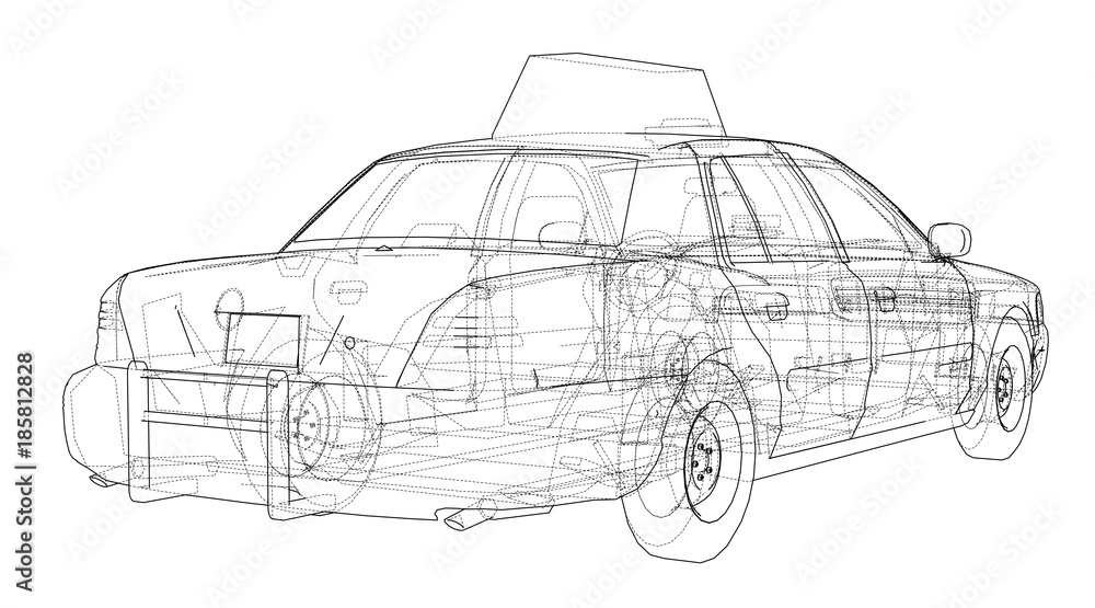 Taxi outline drawing. Vector