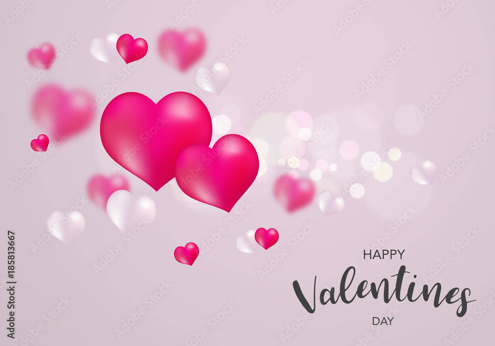 Valentine's day, banner template. Pink and White heart with lettering, isolated on background. Heart tags poster design. Vector