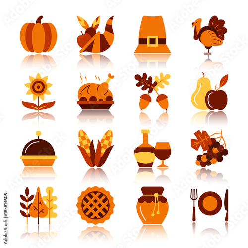 Thanksgiving day color silhouette icon set