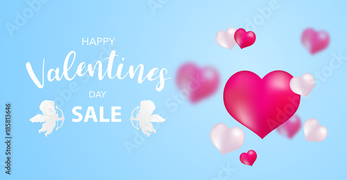Valentine s day  Sale banner template. pink and White heart with lettering on background tags poster design Vector brochure.