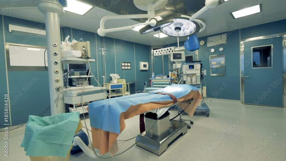 Steadicam shot of a modern bright surgery. Intensive care unit at a modern hospital. Steadicam shot of a modern bright surgery. Intensive care unit at a modern hospital.
