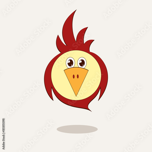 A funny stylized bird is a parrot or a sparrow The character of the cartoon the element of the design of templates postcards advertising Decorative flat emblem, abstract animal symbol Isolated Vector