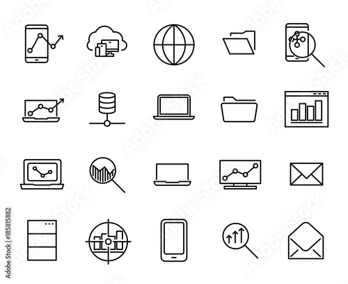 Simple collection of program development related line icons.