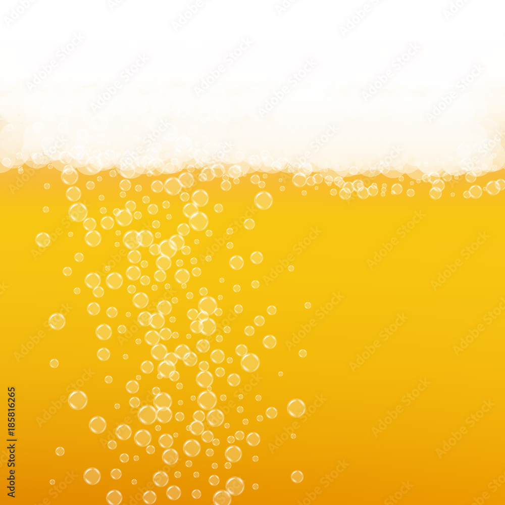 Beer background with realistic bubbles. Cool beverage for restaurant menu design, banners and flyers. Yellow square beer background with white frothy foam. Cold pint of golden lager or ale. Beer background with realistic bubbles. Cool beverage for restaurant menu design, banners and flyers. Yellow square beer background with white frothy foam. Cold pint of golden lager or ale.