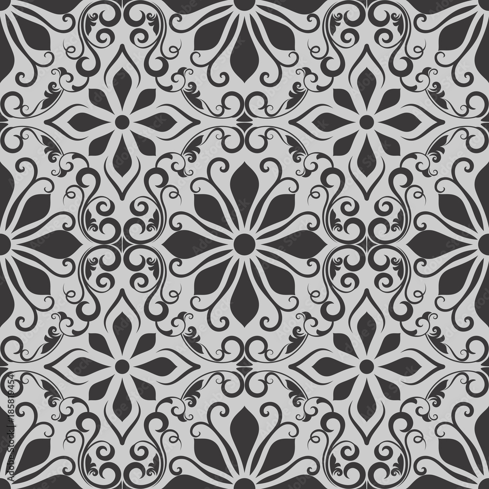 Seamless black and white flower background