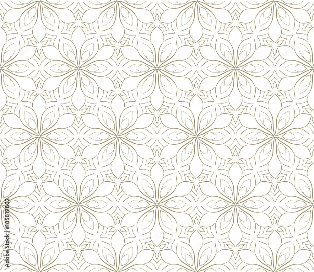 Minimalistic repeating linear flower pattern on white background Minimalistic repeating linear flower pattern on white background