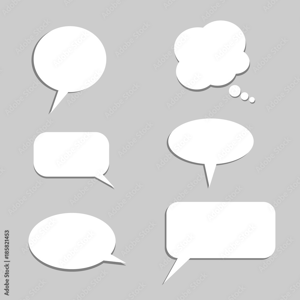 Vector set of stickers of speech bubbles. Blank empty white speech bubbles Vector set of stickers of speech bubbles. Blank empty white speech bubbles