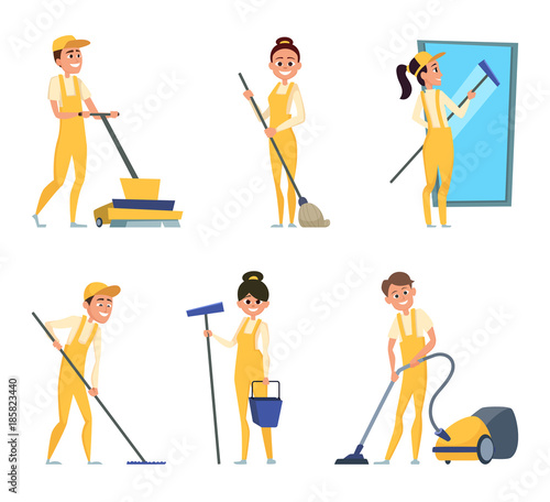 Funny characters of cleaning or technician service