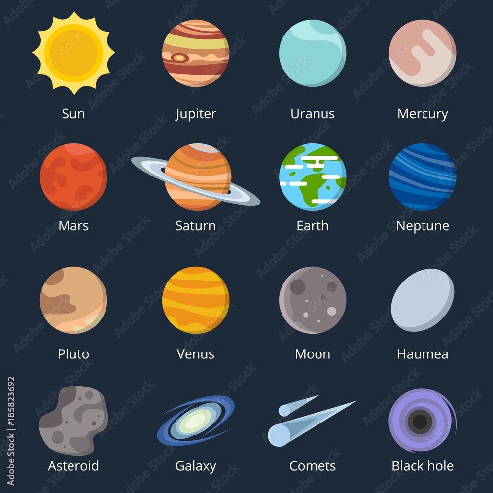 Different planets of solar system. Illustration of space in cartoon style  Stock Vector | Adobe Stock