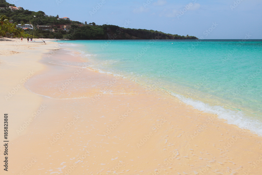 Sandy beach, sea and cape. St. George's, Grenada