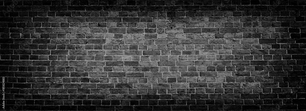 Black Old Brick wall panoramic background in high resolution - obrazy, fototapety, plakaty 