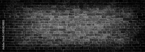 Black Old Brick wall panoramic background in high resolution