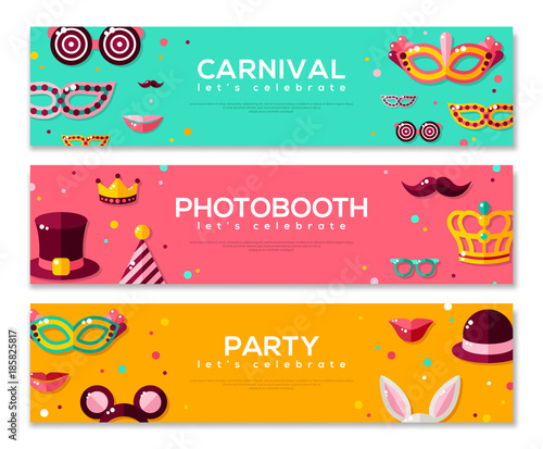 Set of Horizontal Banners with Carnival Masks