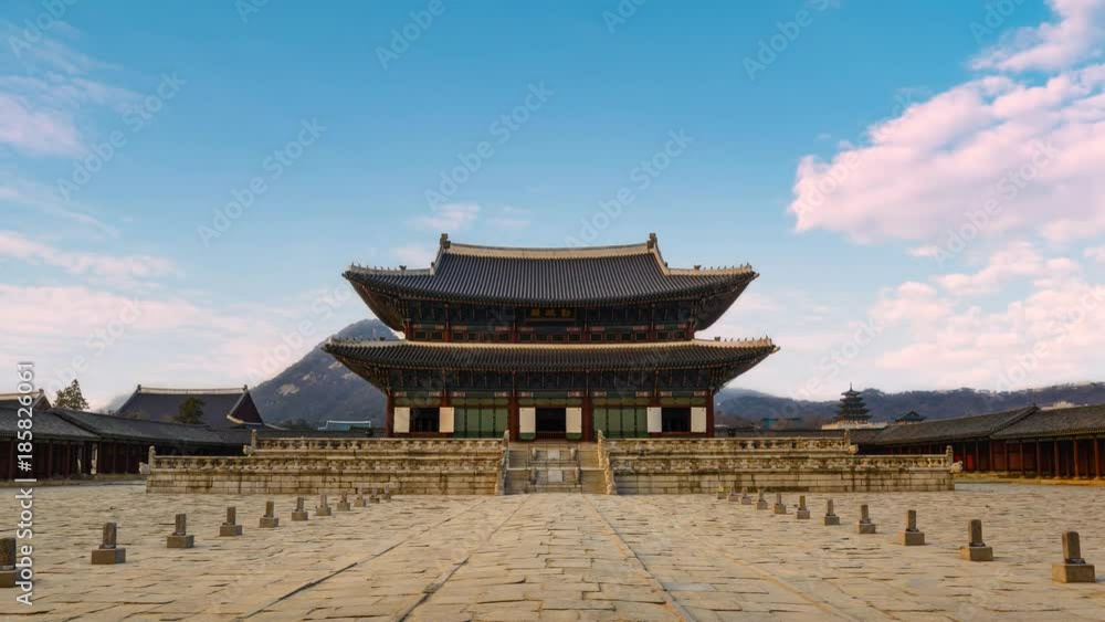 Seoul city timelapse at Gyeongbokgung Palace, Seoul, South Korea 4K Time lapse