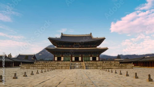 Seoul city timelapse at Gyeongbokgung Palace, Seoul, South Korea 4K Time lapse photo