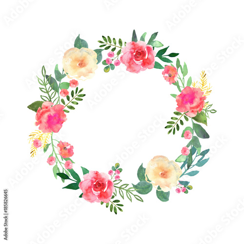 Colorful flowers wreath. Elegant floral collection with beautifu