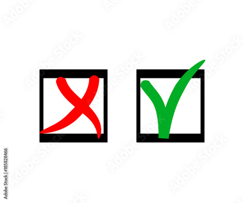 Yes and No Vector Set Square Frames, Isolated.  Hand Painted Election, Quizz, Voting, Test Symbols. Ink Brush Rejection and Approval, Query Choice Icons. Yes and No Tick and Cross Symbolic Marks.