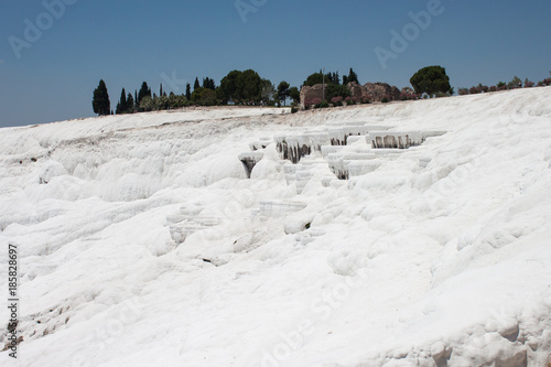White travertine in Pamukkale. Turkey
