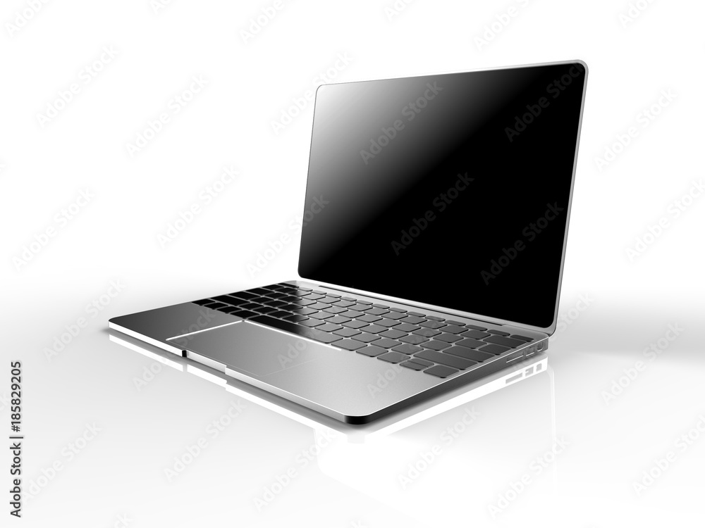 Laptop with black screen isolated on white background 3D illustration render Laptop with black screen isolated on white background 3D illustration render