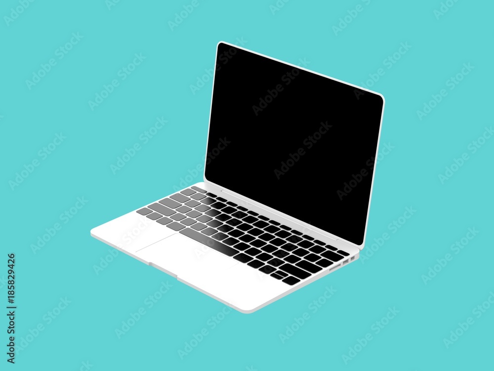 Laptop with black screen isolated on blue background 3D illustration render Laptop with black screen isolated on blue background 3D illustration render