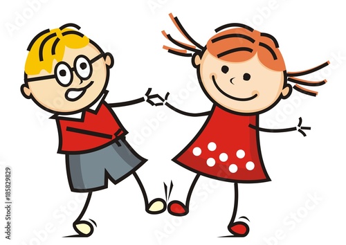Dancing kids, vector icon, funny illustration