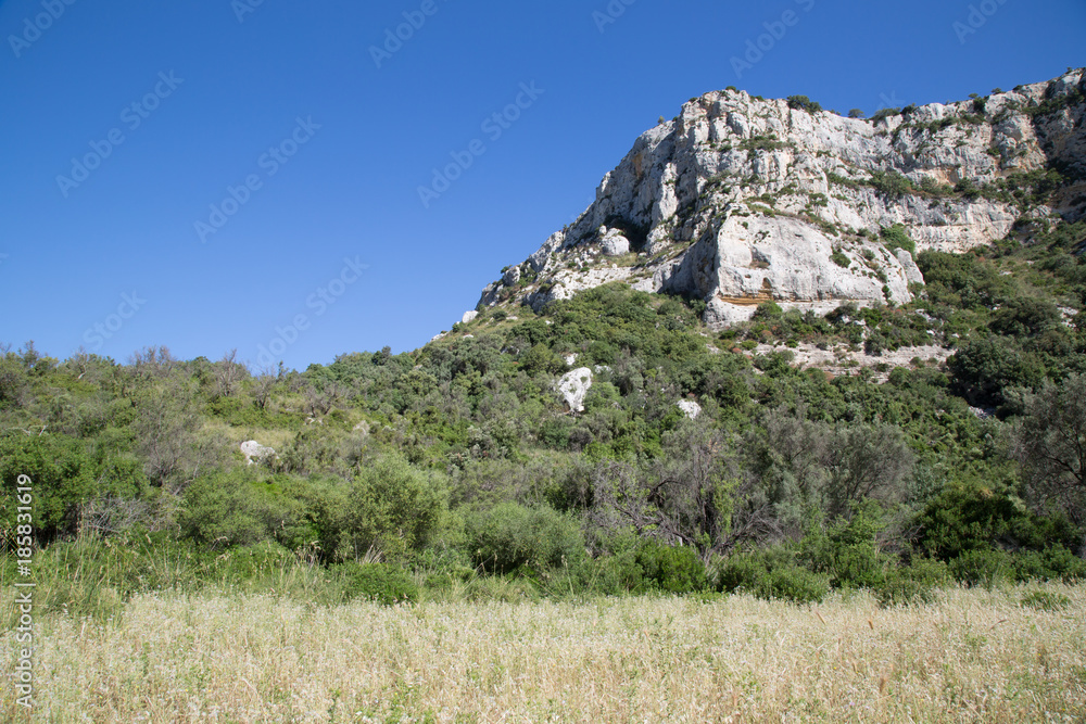 Paesaggio sulla sponda sinistra verso i laghetti, Riserva Naturale Orientata Cavagrande del Cassibile Paesaggio sulla sponda sinistra verso i laghetti, Riserva Naturale Orientata Cavagrande del Cassibile