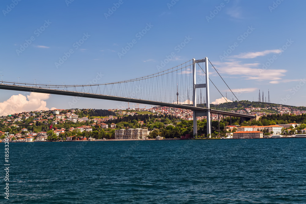 First Bosporus Bridge connecting Europe and Asia, Outdoor Istanbul city. Turkey landmark