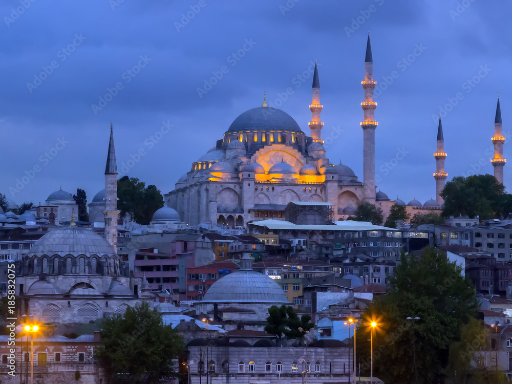 Obraz premium Cityscape of the Old Town, Panoramic view of Golden Horn from Galata tower, Attractions Istanbul, Turkey