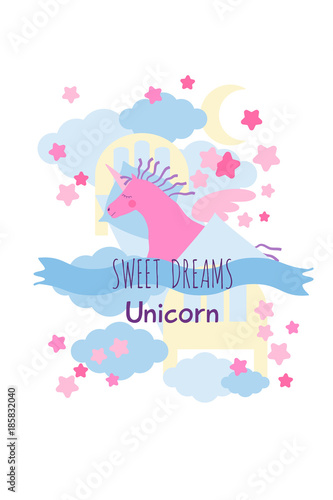 Pink unicorn sweet dreams greeting card